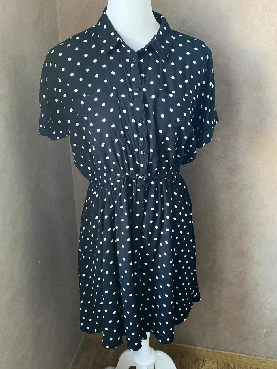 Robe Monoprix noire à pois blancs T40 – 100% viscose, esprit rétro chic